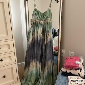 Elegant Green and Blue Maxi Dress